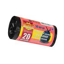 Мешки для мусора 20 л, с ручками, черные, в рулоне 30 шт., ПНД, 10 мкм, 550х440 мм, Крепак, 4607075710276 в Рославле