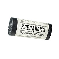 Мешки для мусора 30 л, черные, в рулоне 20 шт., ПНД, 7 мкм, 560х440 мм, Крепаномъ, 4607075710580 в Рославле