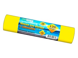 Мешки для мусора 120 л, с завязками, желтые, в рулоне 10 шт., ПНД, 15 мкм, 800х750 мм, VIP, Z12010yel в Рославле