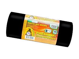 Мешки для мусора 300 л, черные, в рулоне 10 шт., ПВД 70 мкм, 1400х1000 мм, PREMIUM+, 30010160 в Рославле