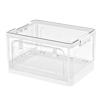 Ящик пластиковый складной прозрачный, дно белое, 490х360х280 мм, с колесиками в Рославле Ящик пластиковый складной прозрачный, дно белое, 490х360х280 мм, с колесиками в Рославле