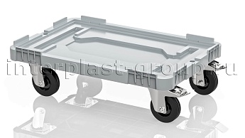 Тележка пластиковая сплошная 2 колеса с тормозом серая в Рославле