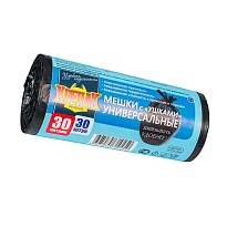 Мешки для мусора 30 л, с ушками, черные, в рулоне 30 шт., ПНД, 9 мкм, 600х500 мм, Крепак, 4607075710450 в Рославле