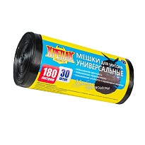 Мешки для мусора 180 л, черные, в рулоне 30 шт., ПНД, 20 мкм, 1150х800 мм, Крепак, 4607075710139 в Рославле