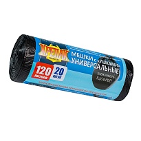 Мешки для мусора 120 л, с ушками, черные, в рулоне 20 шт., ПНД, 15 мкм, 1100х700 мм, Крепак, 4607075710368 в Рославле