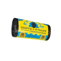 Мешки для мусора 30 л, с ручками, черные, в рулоне 30 шт., ПНД, 9 мкм, 620х480 мм, Крепакоф, 4607075710665 в Рославле