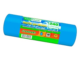 Мешки для мусора 240 л, ароматизированные, синие, в рулоне 10 шт., ПВД 30 мкм, 1300х930 мм, STANDART, 24010661 в Рославле