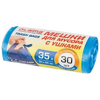 Мешки для мусора 35 л, с ушками, синие, в рулоне 30 шт., ПНД, 11 мкм, 650х500 мм, LAIMA ULTRA, 607684 в Рославле