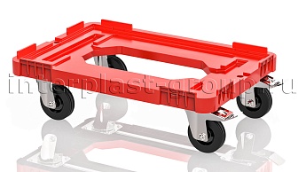 Тележка пластиковая с отверстием 2 колеса с тормозом усиленная красная в Рославле