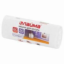 Мешки для мусора 60 л, белые, в рулоне 20 шт., ПНД, 7 мкм, 680х580 мм, LAIMA, 605539 в Рославле