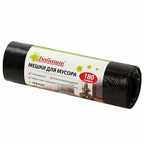 Мешки для мусора 180 л, черные, в рулоне 10 шт., ПВД, 24 мкм, 1060х800 мм, Любаша, 605336 в Рославле
